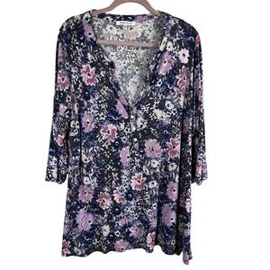 Colorful Floral Top Pink 3X Boho Indie Folk Cottage Coquette Feminine Country